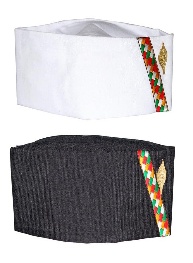 MIKONIKO Cotton Uttarakhand Pahadi Topi، قبعة Brahmakamal Uttarakhand، قبعة هيماشالي (مجموعة من 2)، أسود|أبيض - Image 1