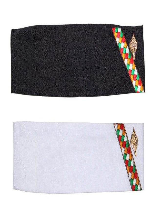 MIKONIKO Cotton Uttarakhand Pahadi Topi، قبعة Brahmakamal Uttarakhand، قبعة هيماشالي (مجموعة من 2)، أسود|أبيض - Image 2