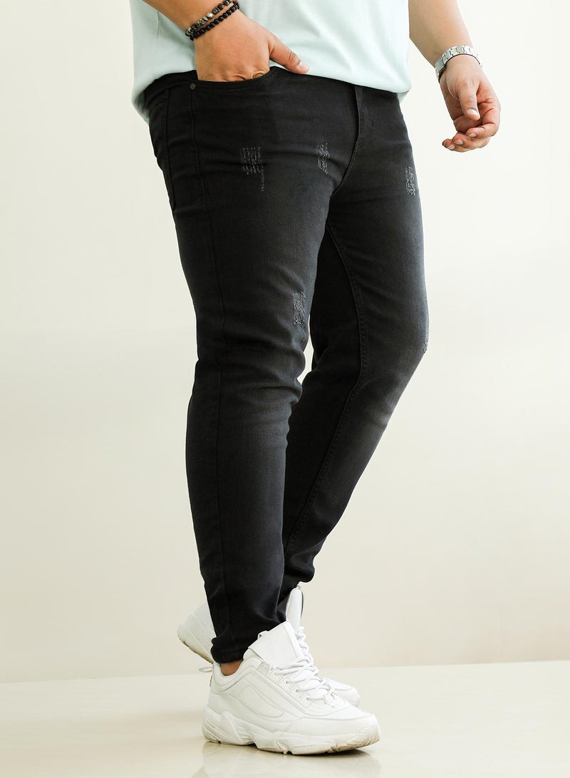 Instafab Plus Instafab Plus Men's Onyx Black Dark-Wash Distressed Denim Jeans For Casual Wear | Mid-Rise | Skinny Fit | Button Closure | Plus Size Denim Jeans Crafted With Comfort Fit For Everyday Wear - Image 3
