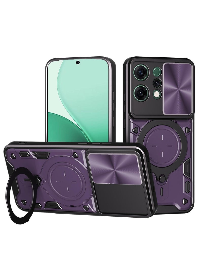 Case Cover Shockproof CD Protective Case with Camera Protection and Metal Ring Compatible with Oppo Reno 14 (Purple)