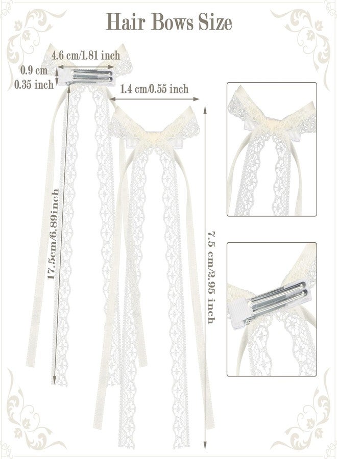 Tyqour 2pcs Lace Hair Bows Clips with Long Tail for Women Girls White Lace Bows for Hair Cute Lace Hair Ribbon Bow Bowknots Tassel Hair Barrettes Gifts for Baby Toddlers Teens Kids - Image 3