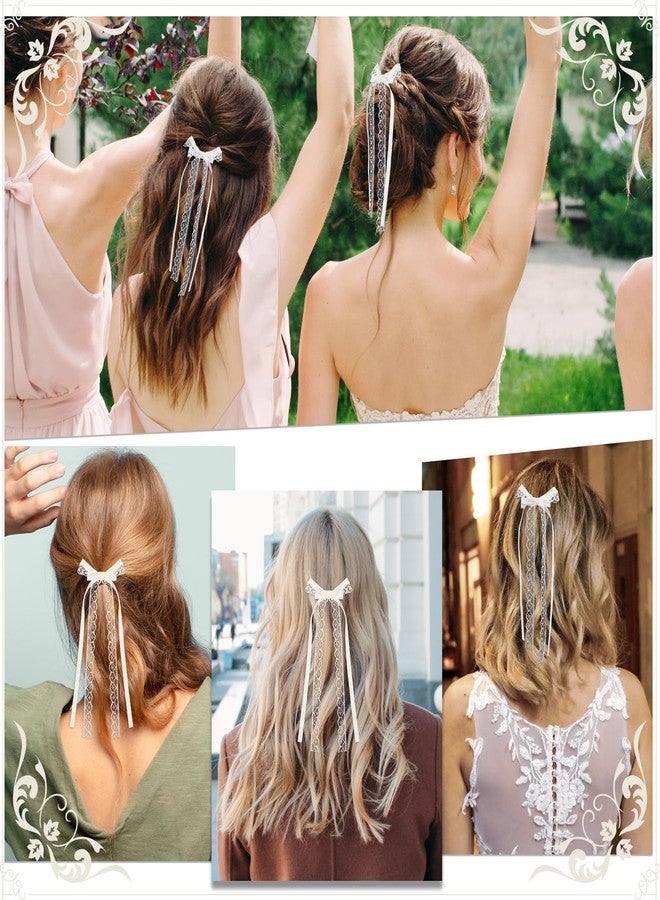 Tyqour 2pcs Lace Hair Bows Clips with Long Tail for Women Girls White Lace Bows for Hair Cute Lace Hair Ribbon Bow Bowknots Tassel Hair Barrettes Gifts for Baby Toddlers Teens Kids - Image 5