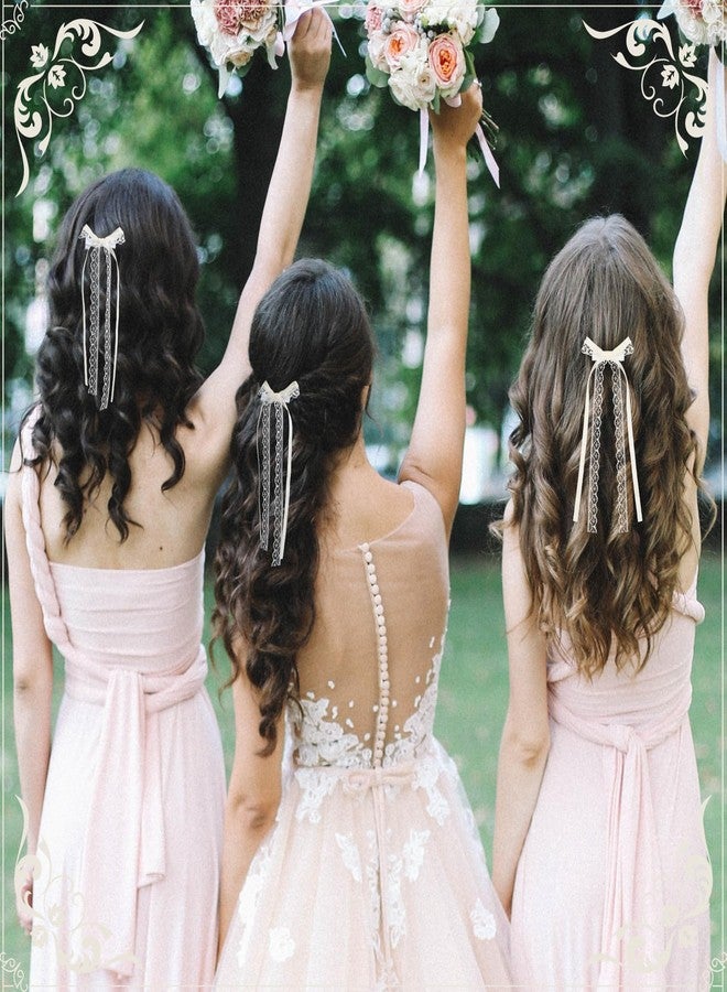 Tyqour 2pcs Lace Hair Bows Clips with Long Tail for Women Girls White Lace Bows for Hair Cute Lace Hair Ribbon Bow Bowknots Tassel Hair Barrettes Gifts for Baby Toddlers Teens Kids - Image 2