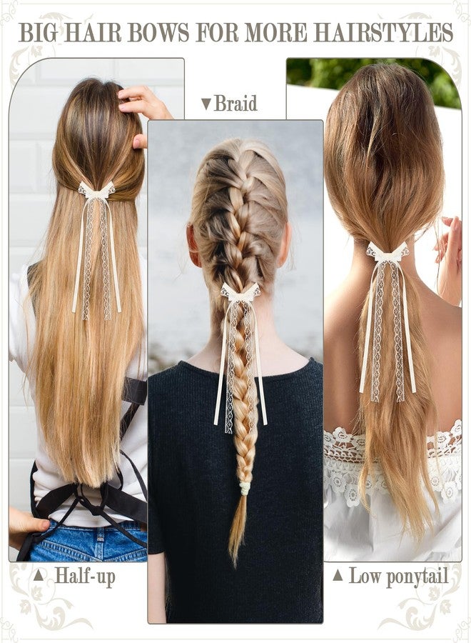 Tyqour 2pcs Lace Hair Bows Clips with Long Tail for Women Girls White Lace Bows for Hair Cute Lace Hair Ribbon Bow Bowknots Tassel Hair Barrettes Gifts for Baby Toddlers Teens Kids - Image 4