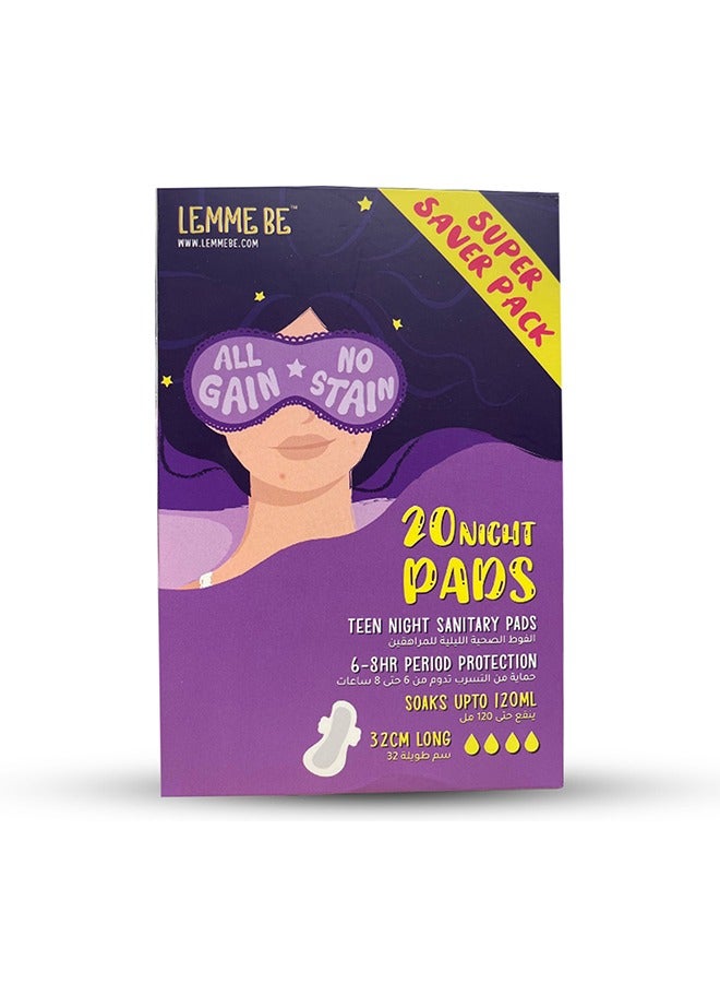 Lemme Be 100% Pure Cotton Sanitary Pads For Girls, Night Pads Box of 20, Sanitary Pads For Teens With Wings - Image 1