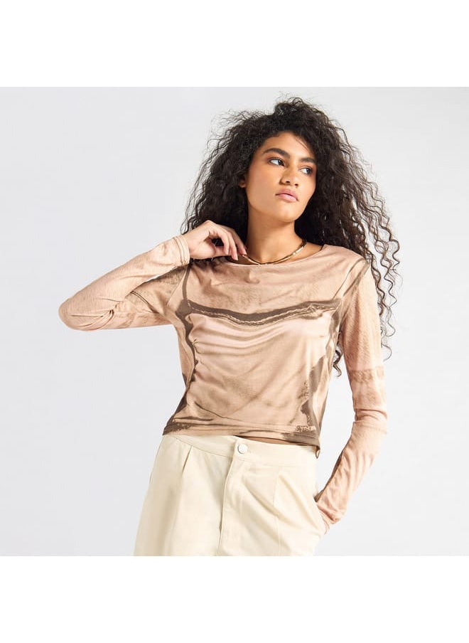 FAV Printed Crew Neck T-shirt with Long Sleeves  - Image 1