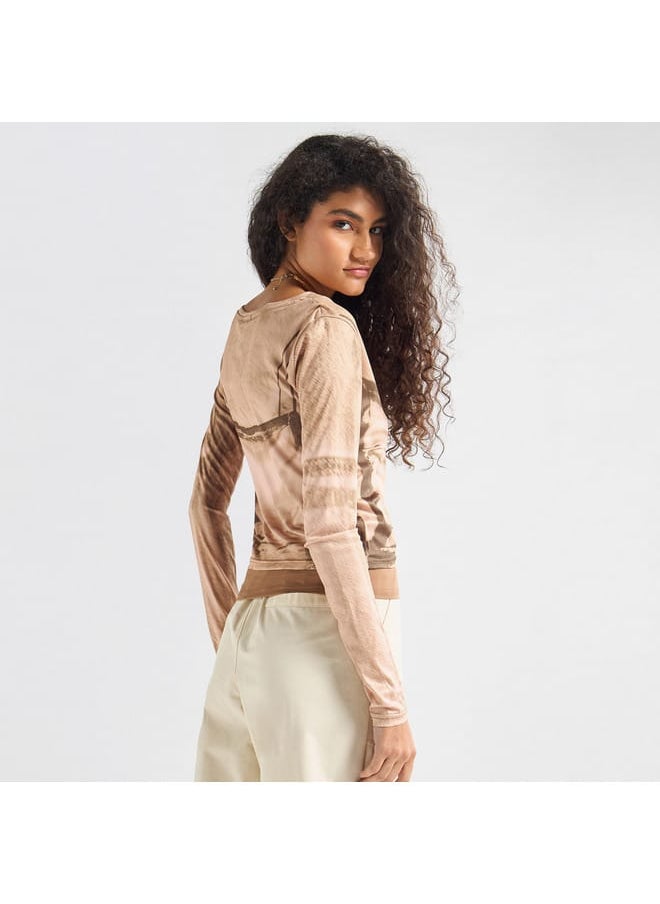 FAV Printed Crew Neck T-shirt with Long Sleeves  - Image 3