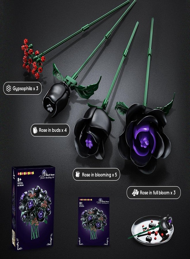 HOGOKIDS Flowers Bouquet Building Set - 15 Halloween Black Roses Botanical Collection Building Blocks Artificial Flower 330PCS Gothic Home Decor Christmas Birthday Gift for Adults Kids Girls Age 8+ - Image 4