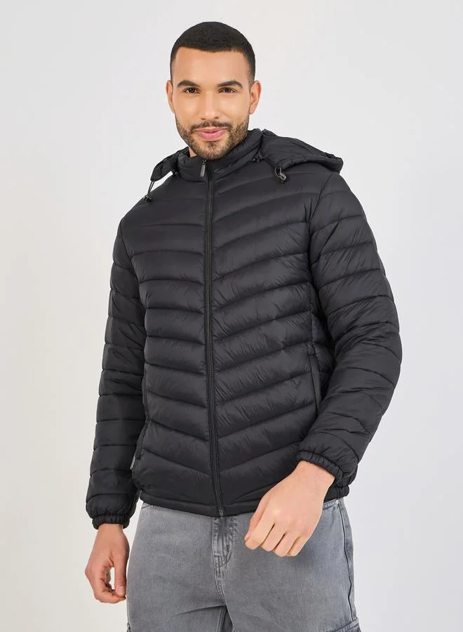 Styli Warm Quilted Hooded Puffer Jacket with Welt Pocket