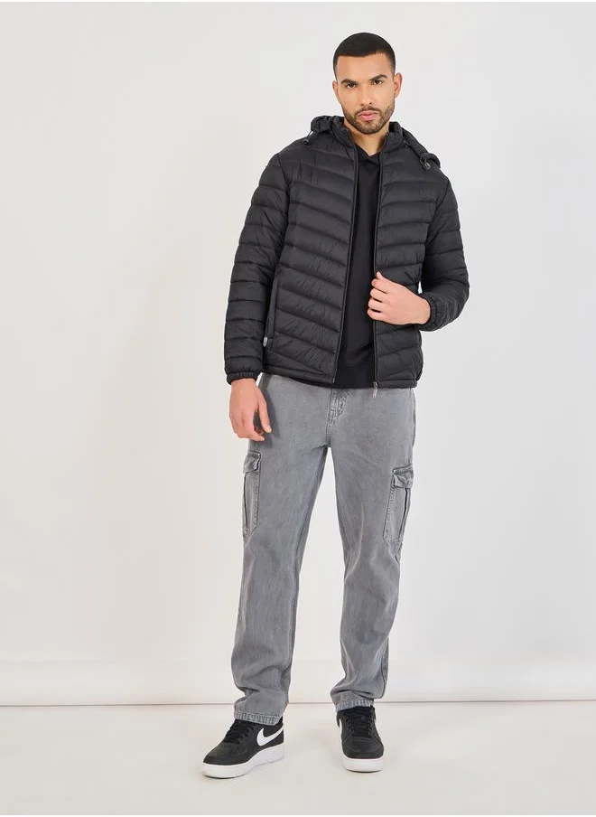 Styli Warm Quilted Hooded Puffer Jacket with Welt Pocket