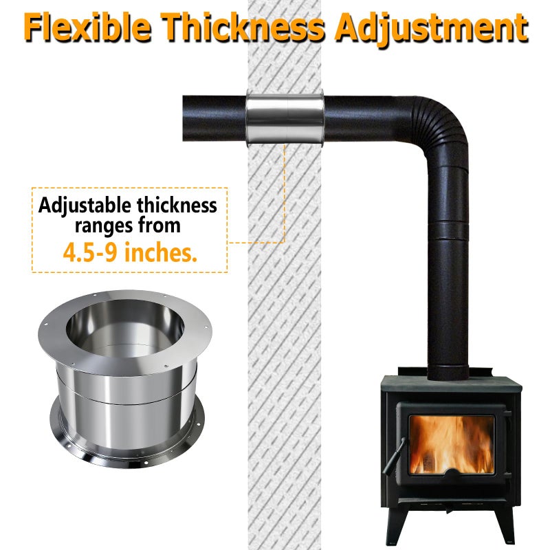 REEPLAR Wall Thimble for 6" Diameter Pipe Double Wall Insulated Chimney Pipe 304 Stainless Steel Wood Stove Pipe Wall Chimney Vent Pipe 6 Inch Flue Thimble - Image 4