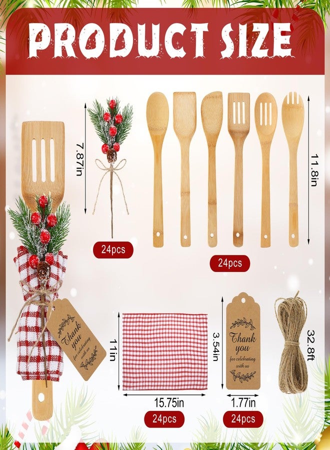 Funnymoom 24 Set Christmas Kitchen Utensils Set Christmas Spatulas Bamboo Spoons with Artificial Picks Waffle Towel Thank You Tag Cooking Tools for Mom Holiday Gift Kitchen Decoration (Classic Shape) - Image 4