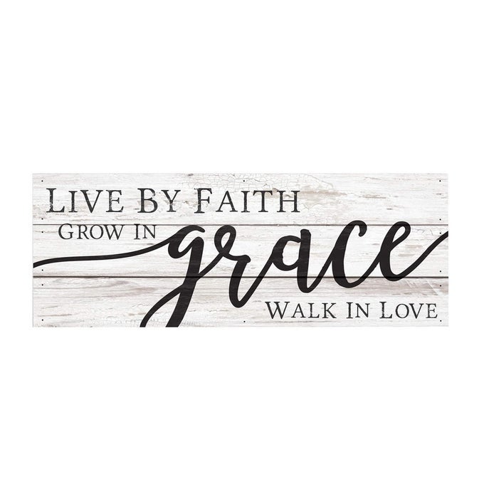 P GRAHAM DUNN LIVE BY FAITH GRACE LOVE WHITEWASH 12 X 45 SOLID WOOD BOXED PALLET PLAQUE SIGN