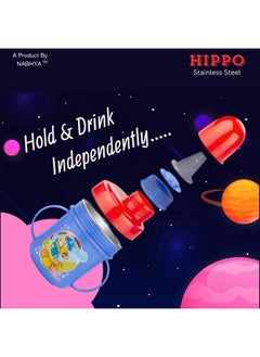 Nabhya Hippo Stainless Steel Baby Spout Sipper Cup For Kids Age 3 Months To 18 Months 250 Ml (Blue)  - Image 2