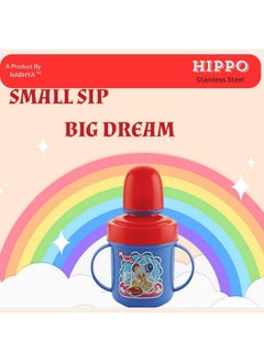 Nabhya Hippo Stainless Steel Baby Spout Sipper Cup For Kids Age 3 Months To 18 Months 250 Ml (Blue)  - Image 3