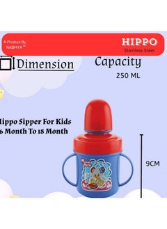 Nabhya Hippo Stainless Steel Baby Spout Sipper Cup For Kids Age 3 Months To 18 Months 250 Ml (Blue)  - Image 4