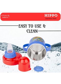Nabhya Hippo Stainless Steel Baby Spout Sipper Cup For Kids Age 3 Months To 18 Months 250 Ml (Blue)  - Image 5
