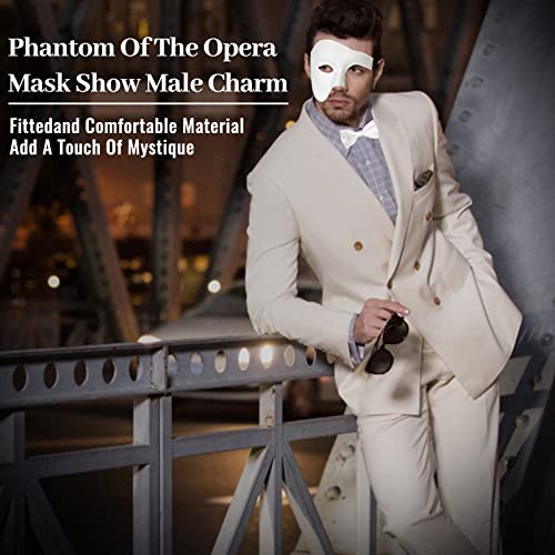 IncreDecor Masquerade Mask for Men Phantom of The Opera Half Face Mask with Bowtie, Venetian Masks for Halloween Party (White) - Image 4