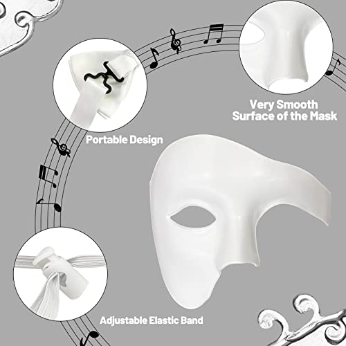 IncreDecor Masquerade Mask for Men Phantom of The Opera Half Face Mask with Bowtie, Venetian Masks for Halloween Party (White) - Image 3