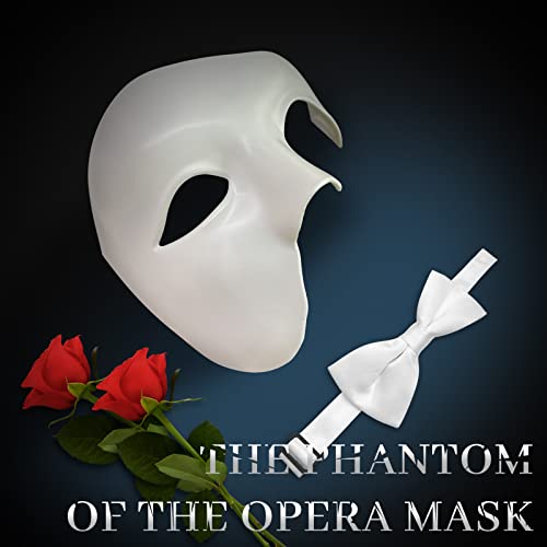 IncreDecor Masquerade Mask for Men Phantom of The Opera Half Face Mask with Bowtie, Venetian Masks for Halloween Party (White) - Image 5