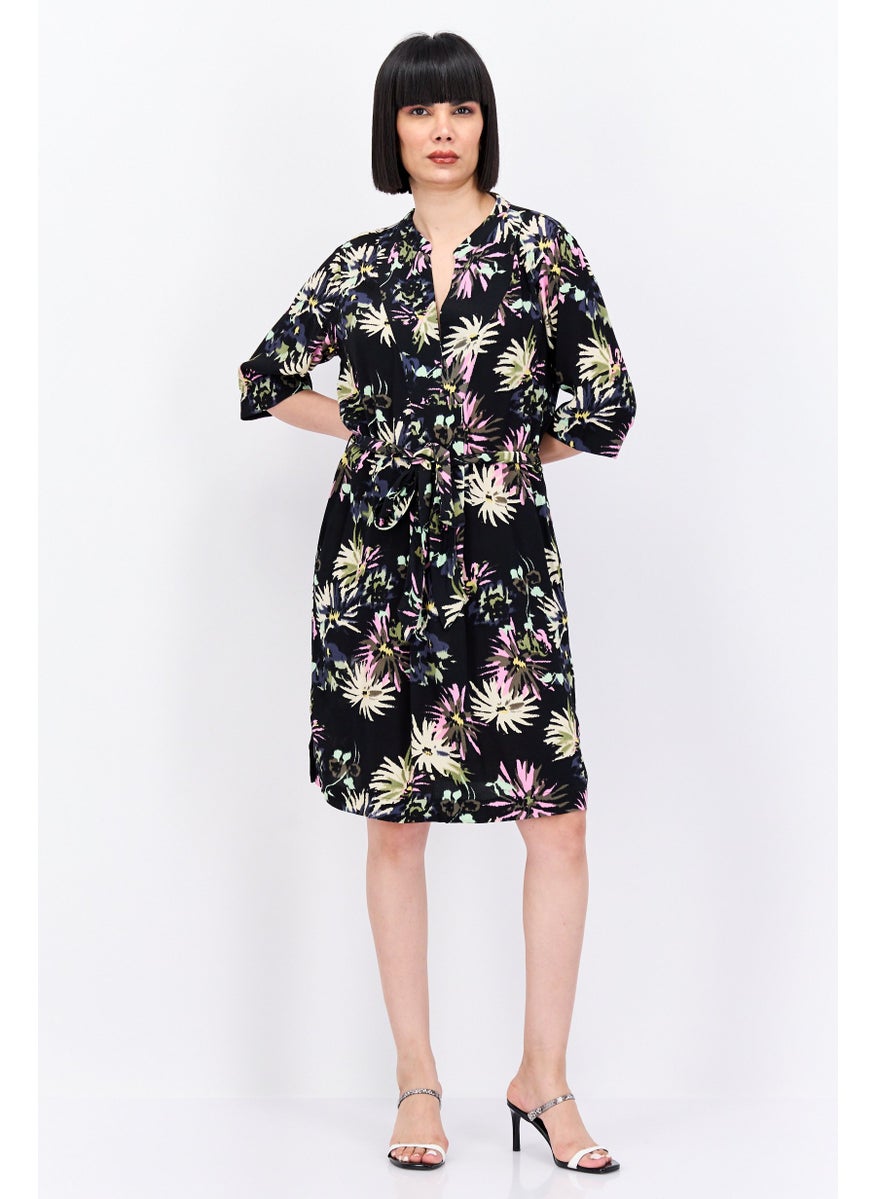 Scotch & Soda - Women Allover Print Mini Dress, Black - Image 1