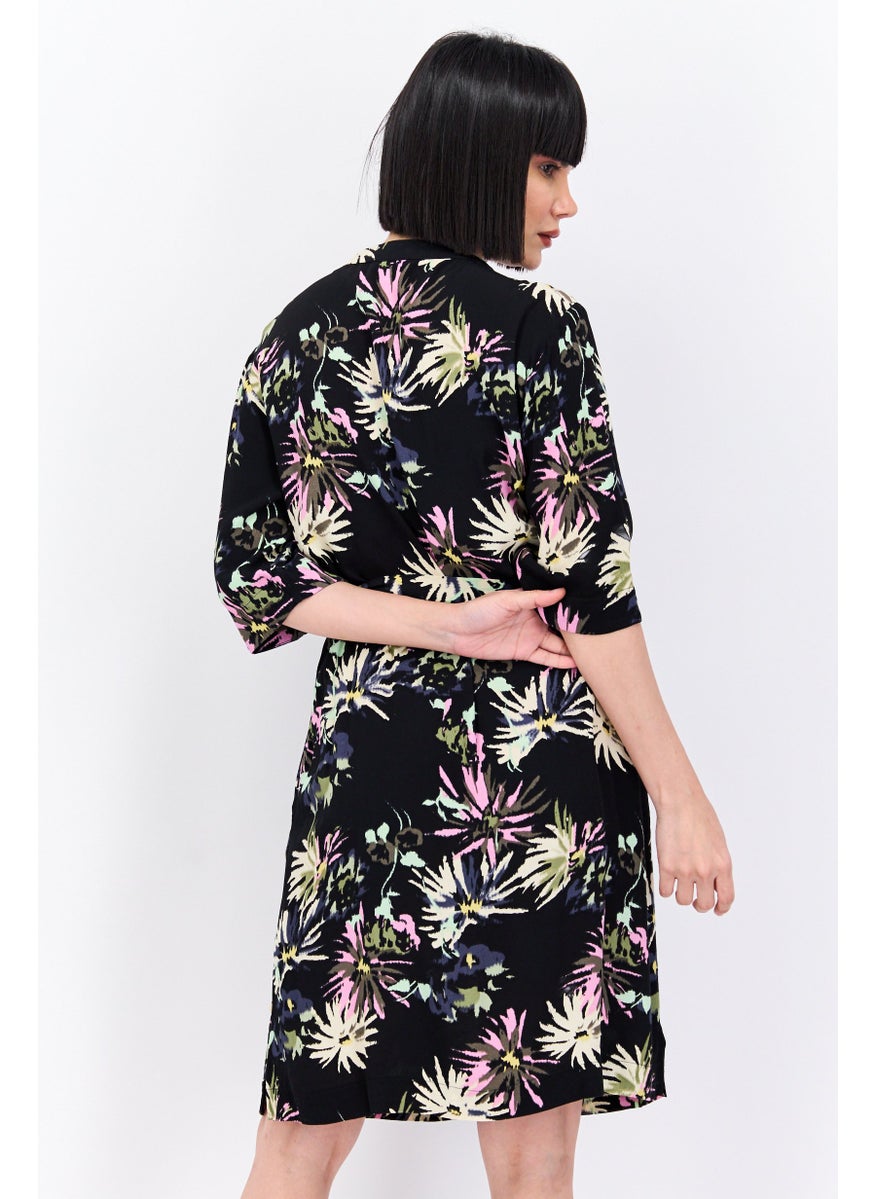 Scotch & Soda - Women Allover Print Mini Dress, Black - Image 1