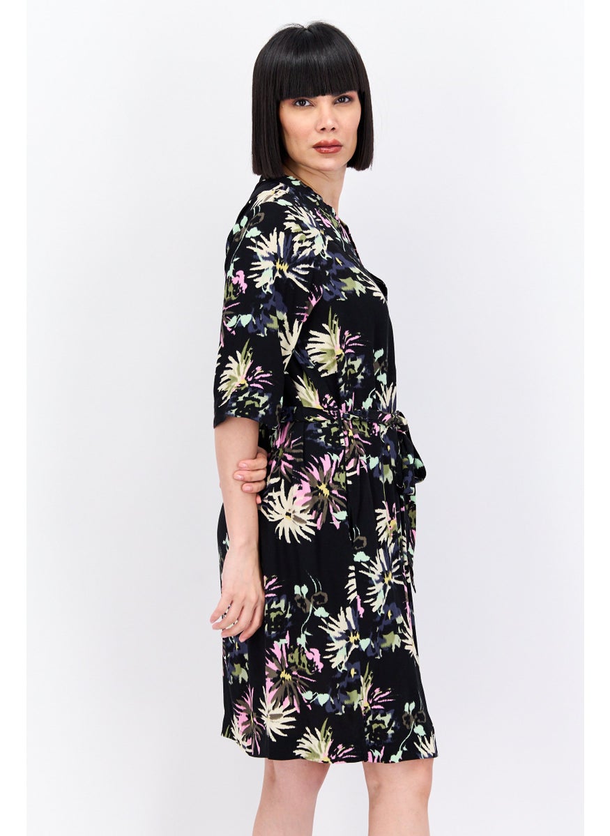 Scotch & Soda - Women Allover Print Mini Dress, Black - Image 1