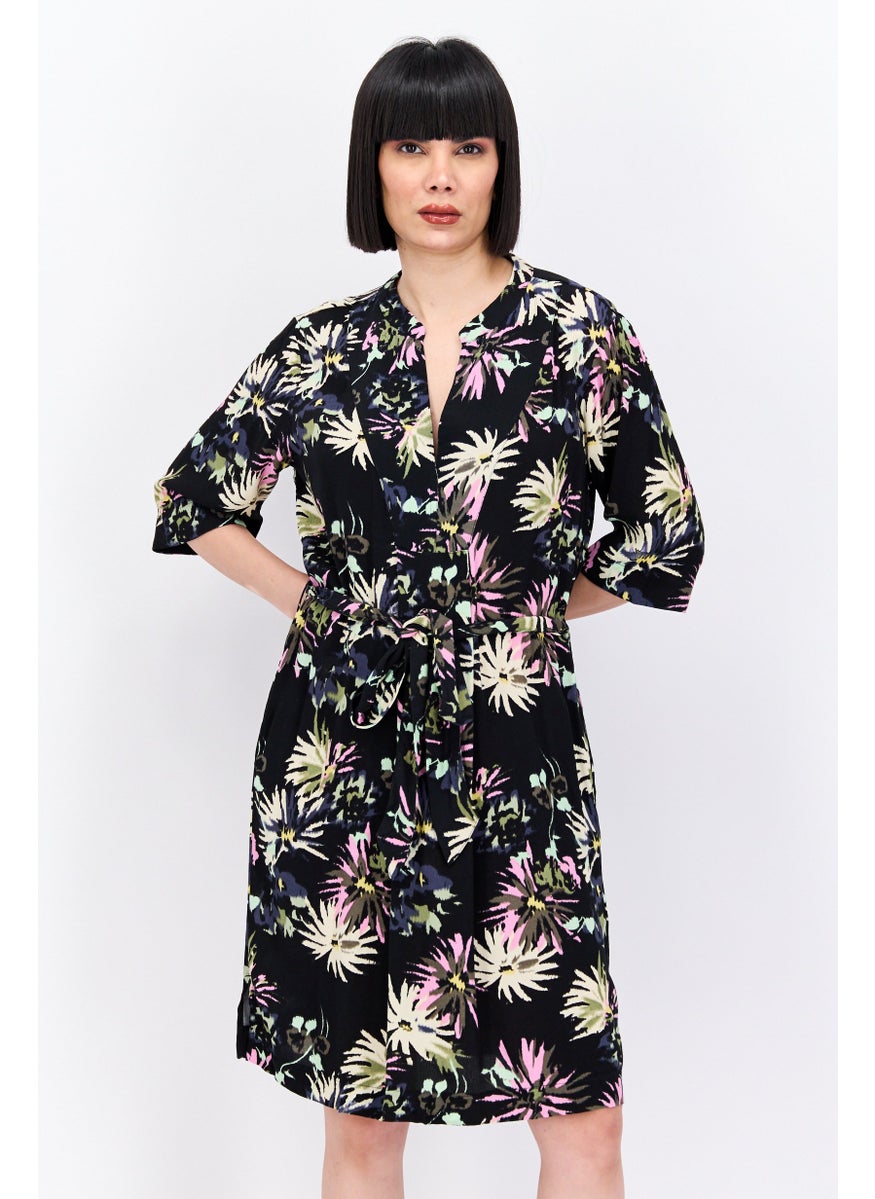 Scotch & Soda - Women Allover Print Mini Dress, Black - Image 1