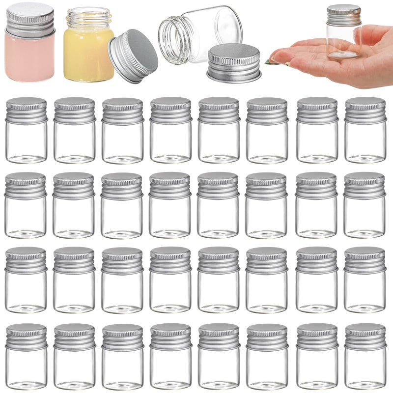 Coloch 36 Pack 15ml Empty Glass Jars with Screw Aluminum Caps, 0.5Oz Mini Cosmetics Container Jar Glass Paint Jar Refillable Oil Vials Test Bottles for Cosmetics, Chemicals, Decoration - Image 1