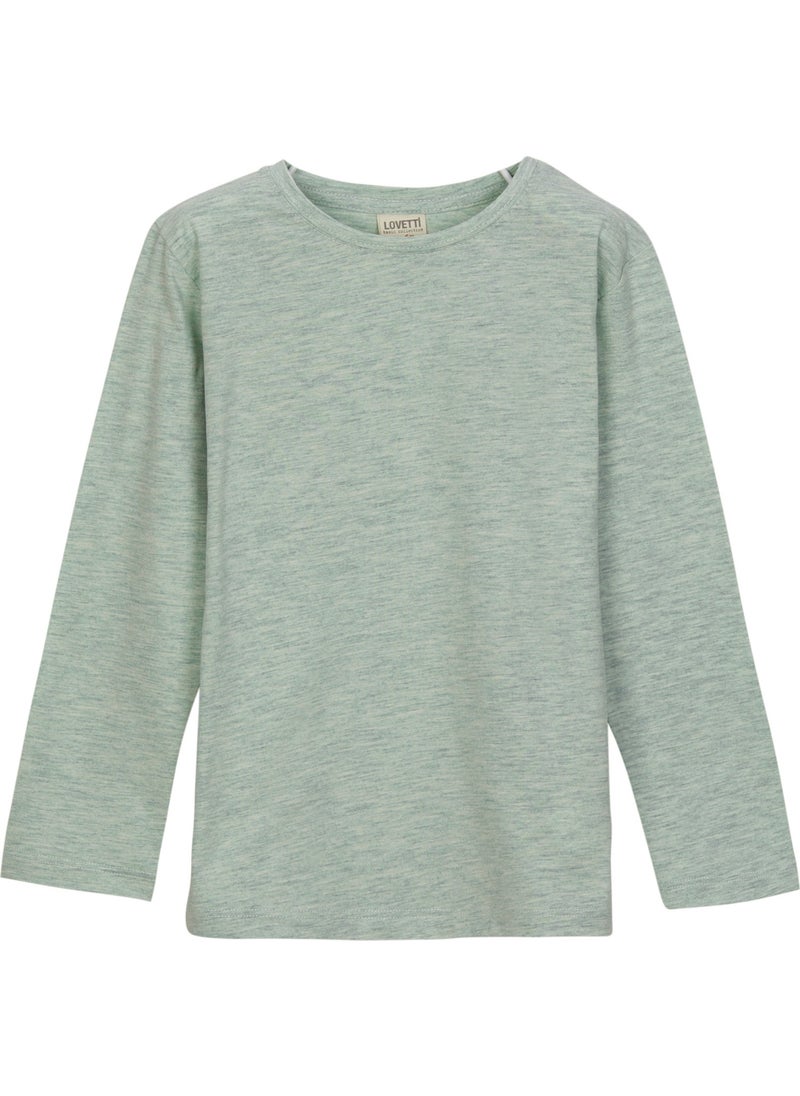 Lovetti - Light Green Melange Basic Unisex Kids Seasonal Zero Collar Long Sleeve T-Shirt - Image 1