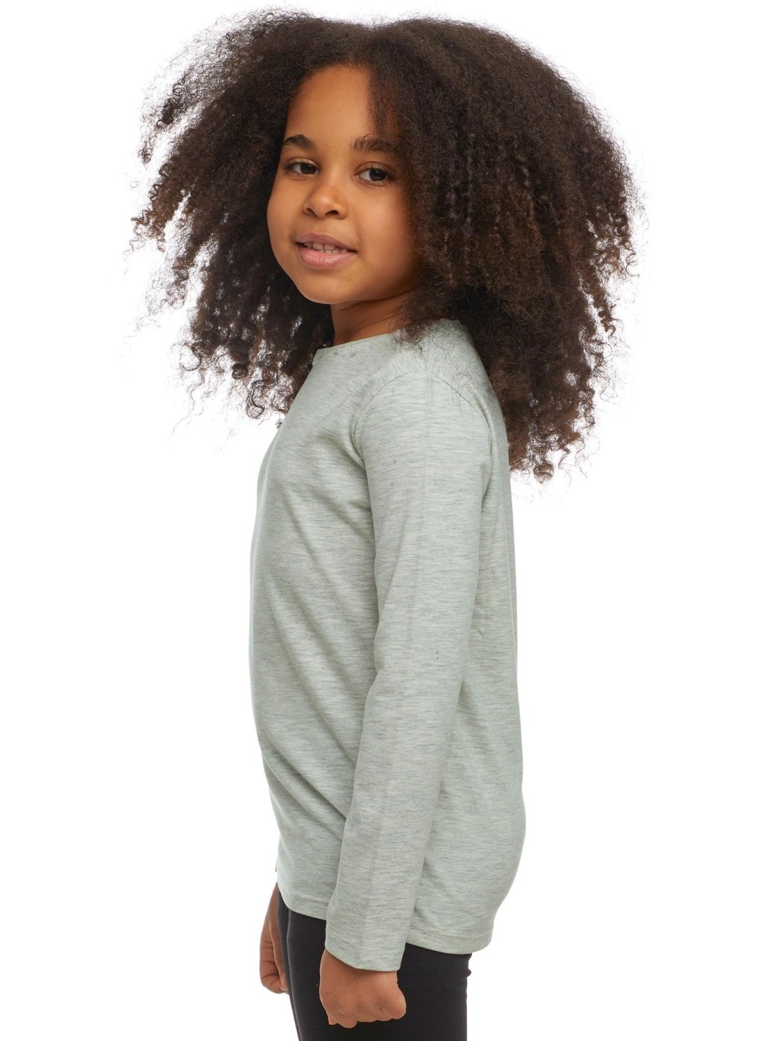 Lovetti - Light Green Melange Basic Unisex Kids Seasonal Zero Collar Long Sleeve T-Shirt - Image 1