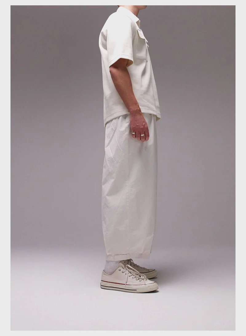 TOPMAN Topman Wide Leg Trousers In Ecru