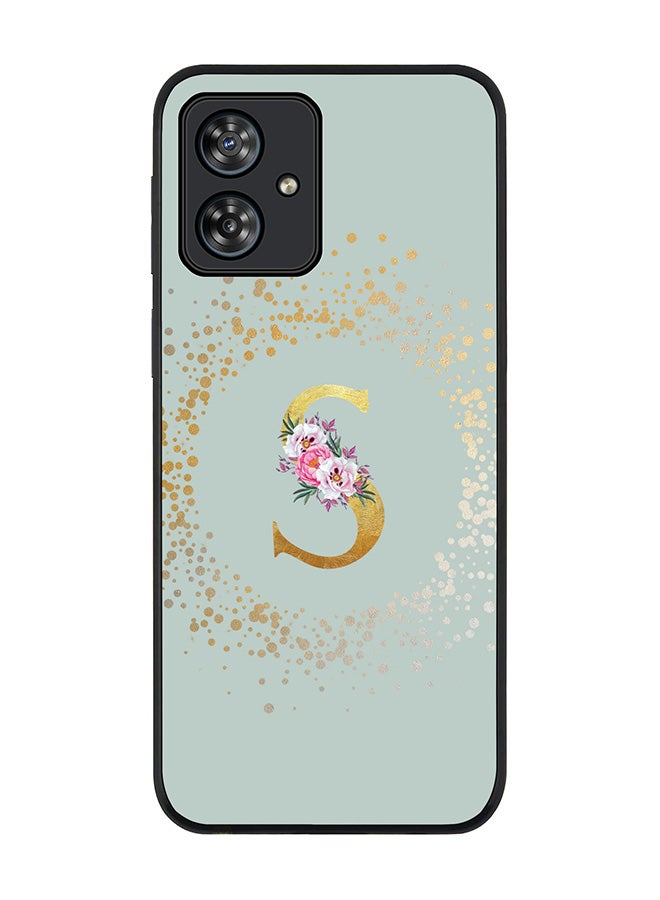 Stylizedd Rugged Black Case for Motorola Moto G54 / Motorola Moto G54 Power / Motorola Moto G64 5G,Custom Monogram Letter Floral Alphabet - S(Light Grey) - Image 1