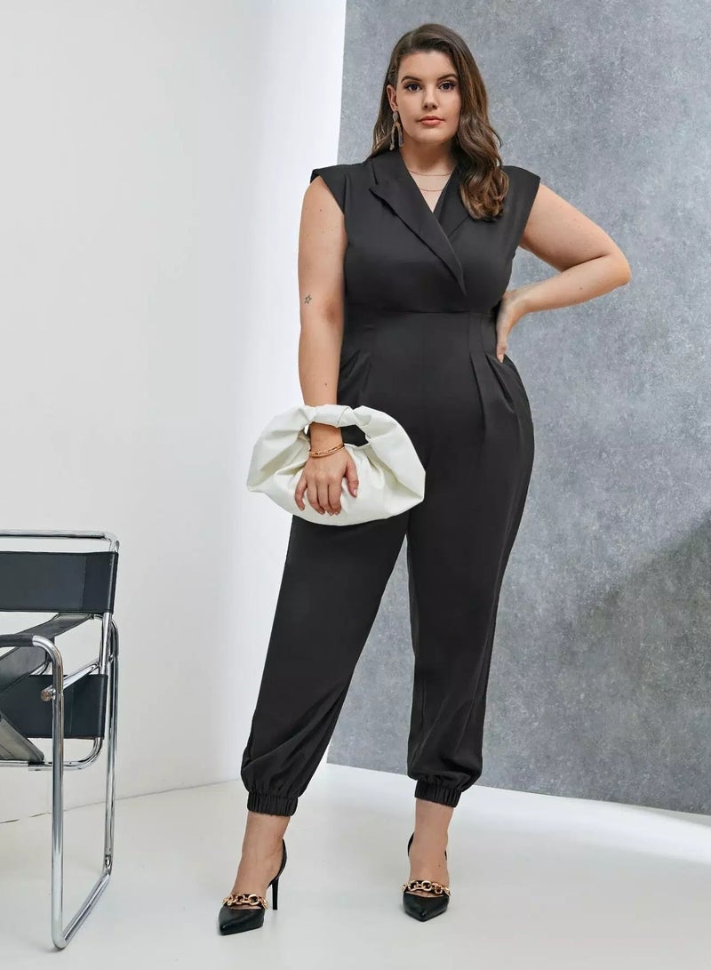 Plus Zip Back Notched Collar Shirt Jumpsuit - Image 1