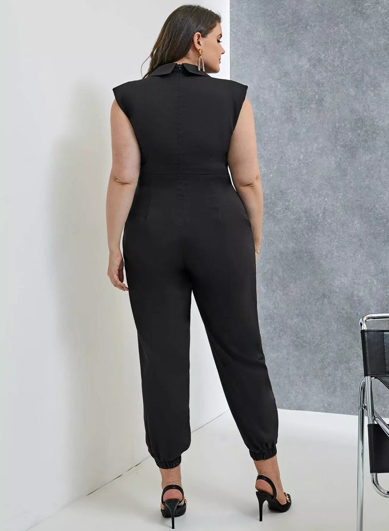 Plus Zip Back Notched Collar Shirt Jumpsuit - Image 2