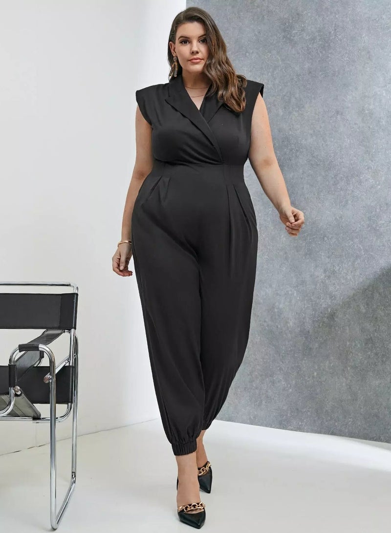 Plus Zip Back Notched Collar Shirt Jumpsuit - Image 4