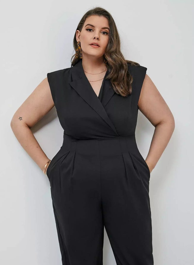 Plus Zip Back Notched Collar Shirt Jumpsuit - Image 5