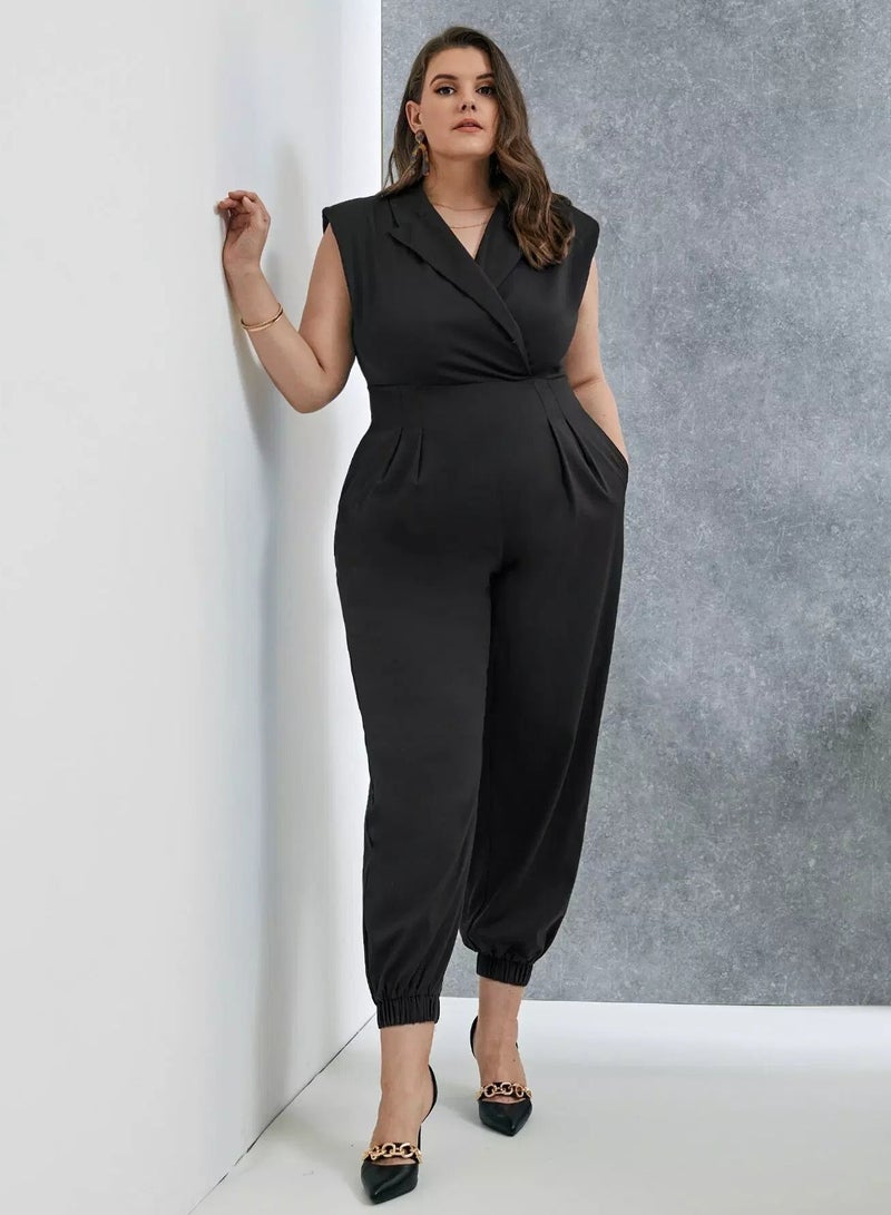 Plus Zip Back Notched Collar Shirt Jumpsuit - Image 3