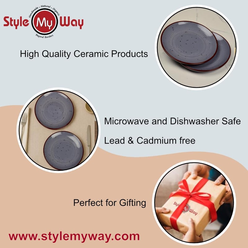 StyleMyWay "Midnight Dusk Collection Ribbed Ceramic Quarter Plates with Grey Speckle Glaze (7 inches, Set of 2) | Dishwasher & Microwave Safe Small Side Plates |Snack Stoneware Plates for Party - Image 5