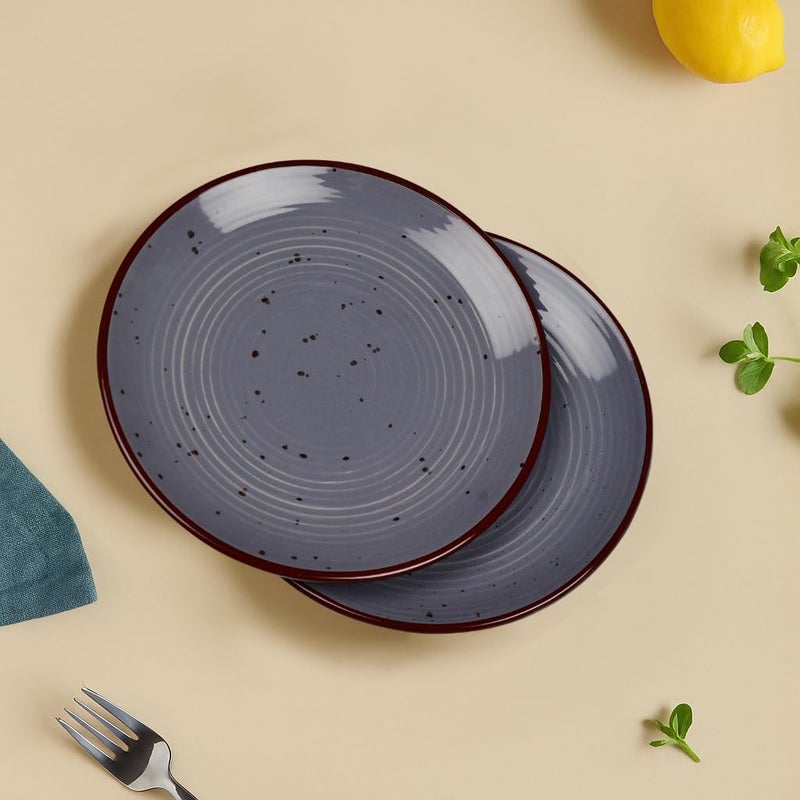 StyleMyWay "Midnight Dusk Collection Ribbed Ceramic Quarter Plates with Grey Speckle Glaze (7 inches, Set of 2) | Dishwasher & Microwave Safe Small Side Plates |Snack Stoneware Plates for Party - Image 2