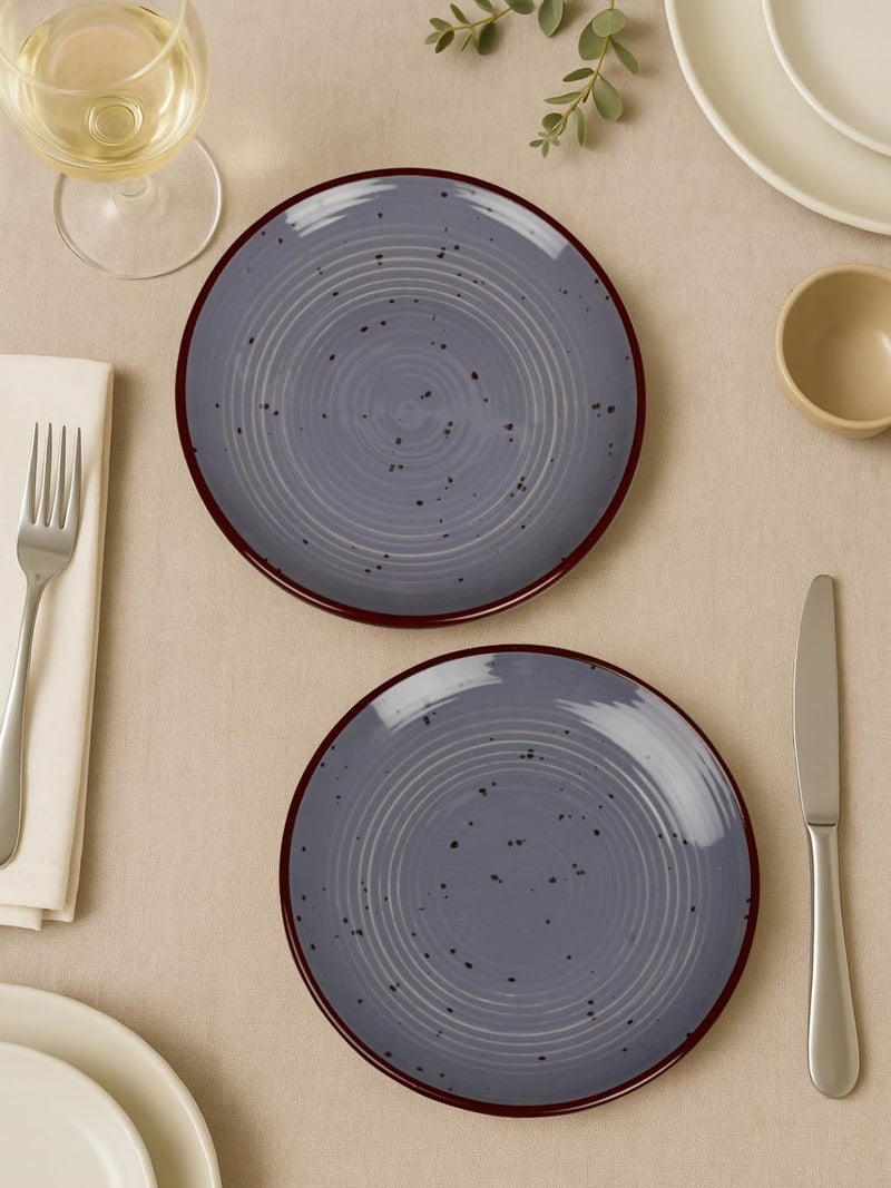 StyleMyWay "Midnight Dusk Collection Ribbed Ceramic Quarter Plates with Grey Speckle Glaze (7 inches, Set of 2) | Dishwasher & Microwave Safe Small Side Plates |Snack Stoneware Plates for Party - Image 1