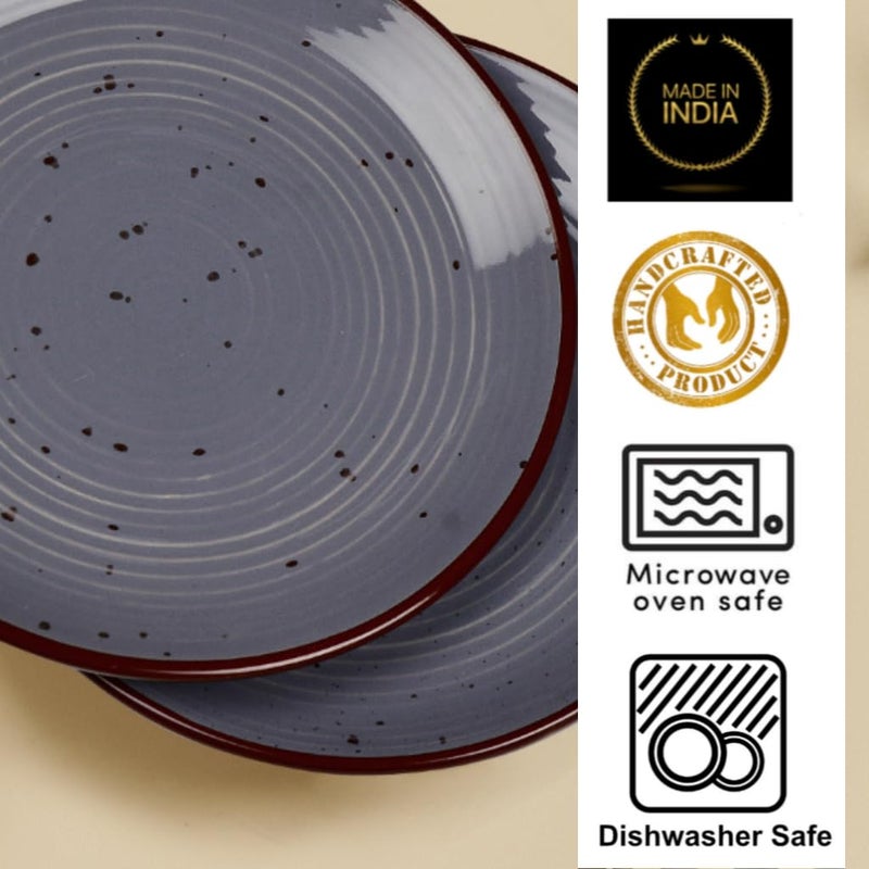 StyleMyWay "Midnight Dusk Collection Ribbed Ceramic Quarter Plates with Grey Speckle Glaze (7 inches, Set of 2) | Dishwasher & Microwave Safe Small Side Plates |Snack Stoneware Plates for Party - Image 4