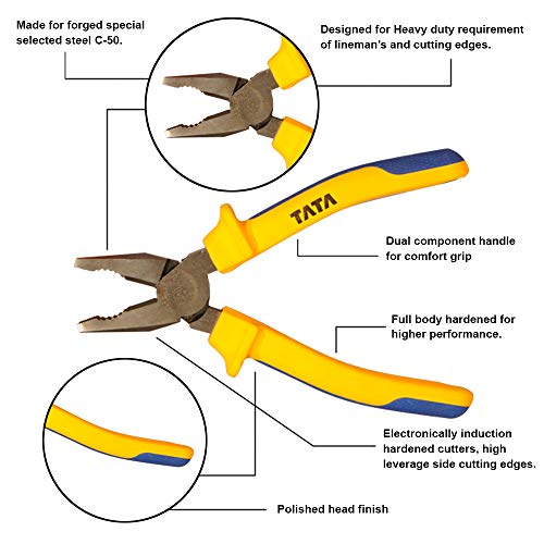 AGRICO TATA AGRICO Multi-purpose Combination Plier Induction Hardened Cutting Edges| Plier for Cutting, Bending, Pulling & Gripping Wires & Nails| High Strength Construction| Ergonomic Grip (7-inch -Yellow) - Image 4