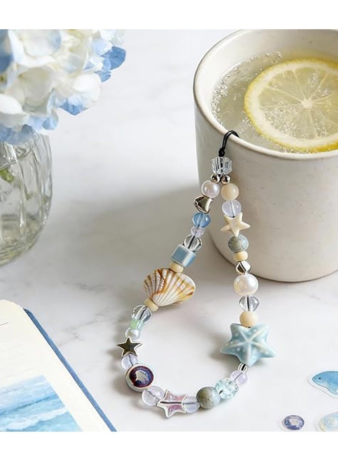 KANGLI Blue Cute Beaded Cell Phone Lanyard-lanyards for ID Badges,Keychain Accessories,Bag Charms,Beaded Camera Wrist Strap - Image 1