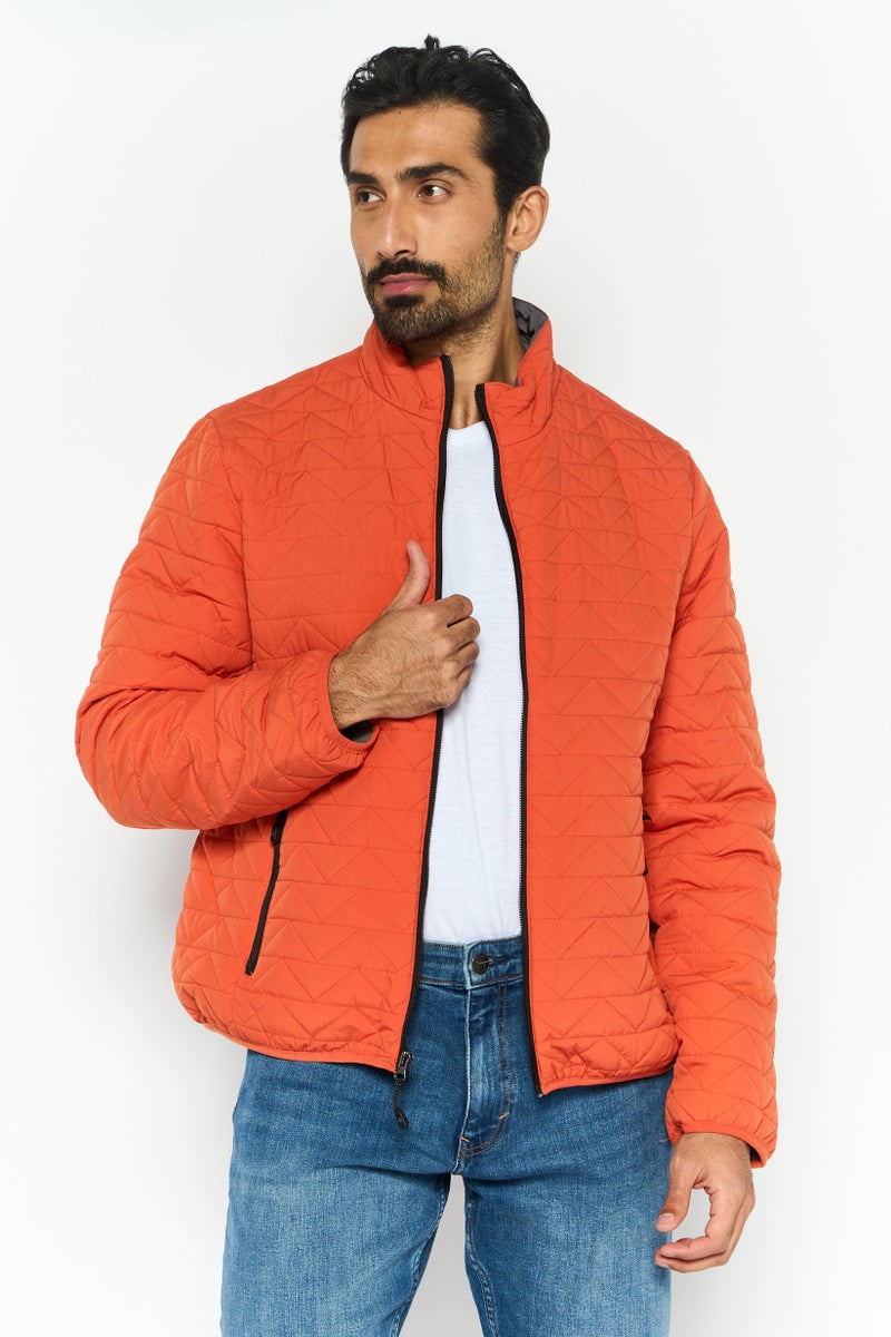 Rainforest Men Quilted Puffer Jacket, Orange - Image 1