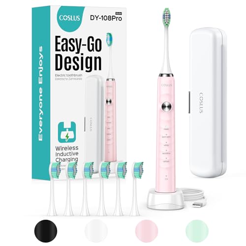 COSLUS Sonic Electric Toothbrush for Kids & Adults: 47000 VPM for Deep Cleaning & Whitening with Travel Case - 5 Modes for Sensitive Teeth & Braces, Wireless Charging, 6 Brush Heads for Home Family - Image 1