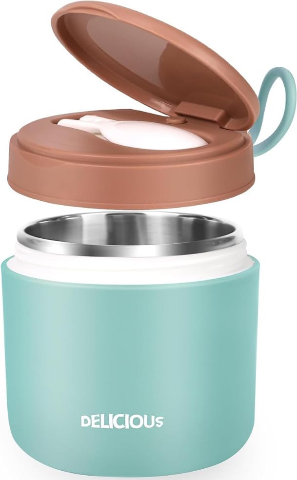 daiDokoro 430ml Stainless Steel Leakproof Lunch Pot/Meal Jar with Foldable Spoon for Office/School/College – Sky Blue - Image 1