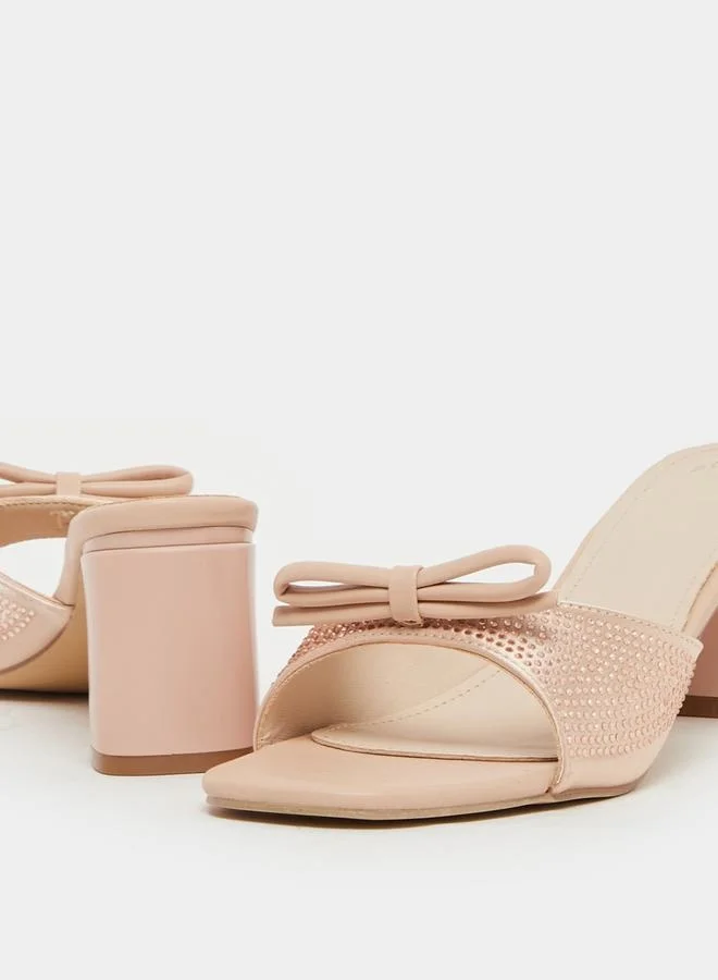 Styli Embellished Bow Block Heel Sandals