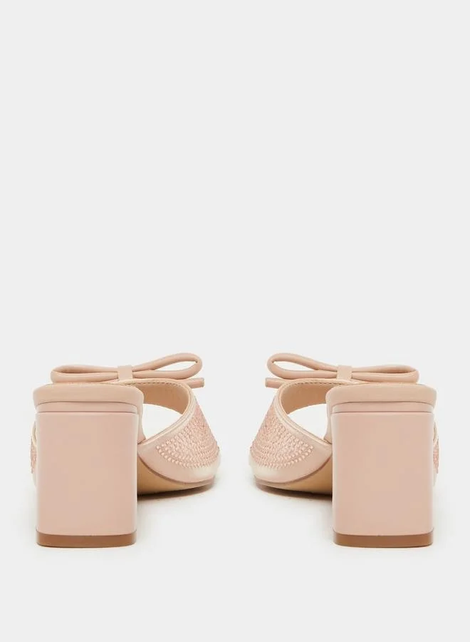 Styli Embellished Bow Block Heel Sandals