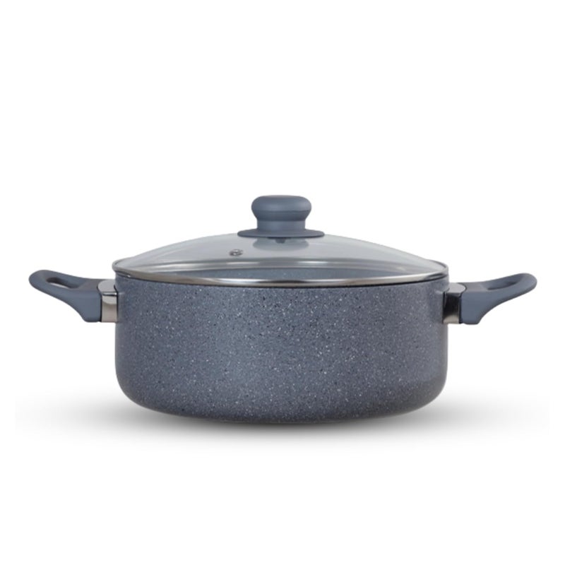 PLUMM Get Plumm Sauce Pot Cookware with Handle | Granite Stone Kadhai with Lid | Induction Base Biryani Pot Glass lid | Cool Touch Bakelite Handle | Cooking Handi Pot (24cm,Gray) | 1 Year Warranty - Image 1